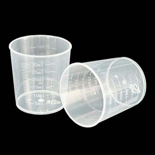 50 Pack 30ml/1.02oz Plastic Liquid Measuring Cups Transparent Mixing Cups Medicine Cups Lab Graduated Beakers Clear Measuring Jugs Set Medium Kitchen Baking Cooking Measure Tool Home