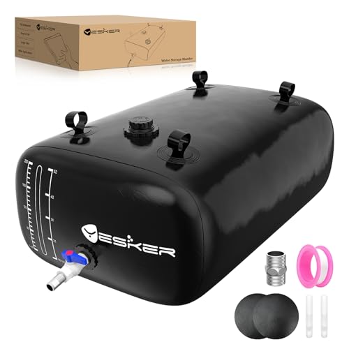 Yesker Portable Water Storage Bladder 63 Gallon – Heavy-Duty 1000D PVC Foldable Water Bladder Tank with 3/4" PVC Spigot for Garden, Camping & Emergency Use, Black - color: Black, size: 63 Gallons