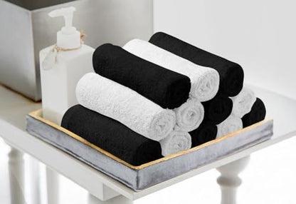 Avalon Towels Salon Towel - Black and White Hand Towels Bulk Pack of 24 - 100% Cotton Absorbent Spa, Facial & Gym Towel for Working Out - 16x27 Inches (Not Bleach Proof) - color: Black, White
