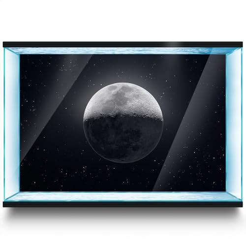 Aquarium Background Stickers - Moon, Space, Gray, Shadow Self-Adhesive Fish Tank Reptile Terrarium Decor Poster (75 x 50 cm / (29.5 x 19.6 inches)) - size: 75 x 50 cm / (29.5 x 19.6 inches)