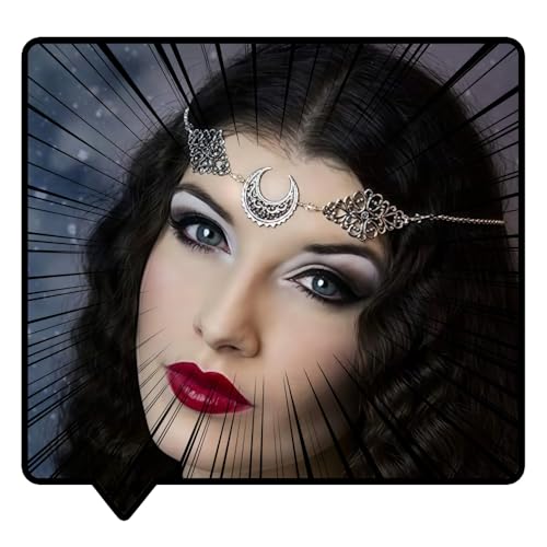 Doubnine Crescent Moon Boho Head Chain Pendant Gothic Forehead Headpiece Headband Retro Hair Accessories Wedding Head Dress for Women Bride Women Girls - color: black beads
