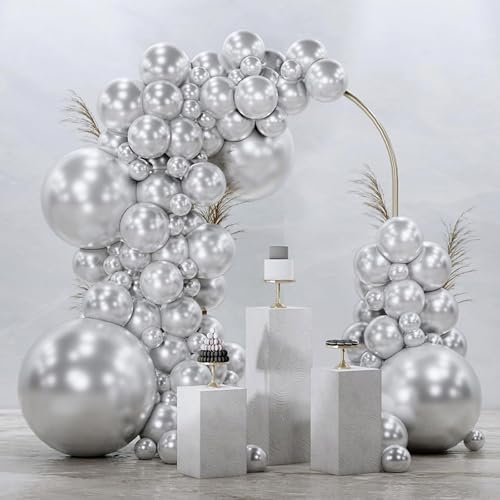 PartyWoo Silver Balloons 99pcs Different Sizes of 36 18 12 10 5 Inch - color: Silver-g102