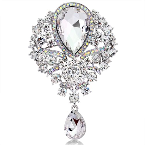 Ezing 4 Pieces Lot Large Big Silver Gold Plated Assorted Crystal Rhinestones Brooch Pins Set - color: B