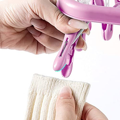 SteelFever Clothes Drying Hanger with 32 Clips, Foldable Hanging Drying Rack for Clothes Underwear Socks (Purple) - color: Purple