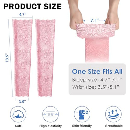 Fingerless Lace Arm Sleeves for Women for Wedding Tea Party - color: 1 Pink