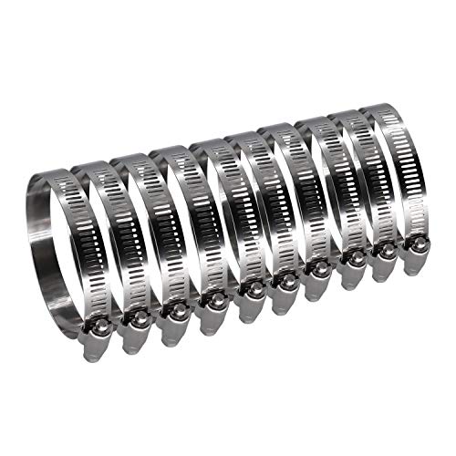 4 inch Hose Clamp Full Stainless Steel: 90mm - 114mm,10 Pack | 4 Hose Clamp Worm Gear SAE 64 Size, 1/2" Band Width Hose Clamps: smoothly install and precisely fit hose & pipe size - size: 4" Hose Clamp 90mm - 114mm (3.54" - 4.5")
