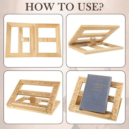 DoubleFill Adjustable Wooden Bible Stand Carved Bible Holder Missal Stand Book Display for Reading Folding Religious Prayer Wooden Holy Book Holder 12.99 x 10.04 Inches (Light Brown) - color: Light Brown