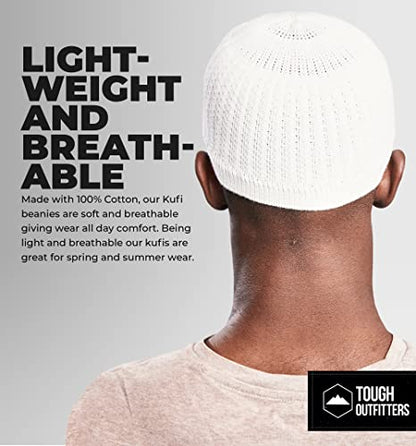 Tough Headwear Kufi Hat - Kufi Hats for Men Muslim, Turkish Kufi Cap - color: White Full