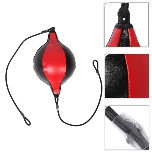 Holibanna Double End Boxing Ball Hanging Speedball for Boxing Reaction Training Red Black PU Leather Punching Bag and Reflex Exercises