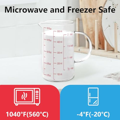 Luvan 18OZ/500ML Glass Measuring Cup, 2 Cup Glass Measuring Cups With 3 Scales (Ml/Oz/Cup), High Borosilicate Measuring Cup With Handle and V-Shaped Spout, Dishwasher/Freezer/Microwave Safe - color: 18Oz/2Cups/0.5L