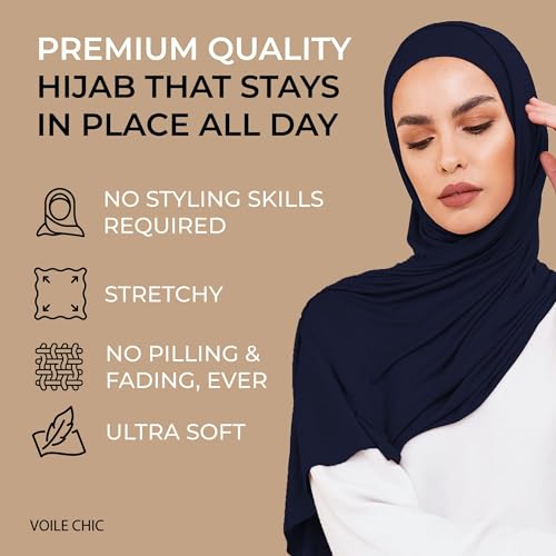 Slip-on Instant Premium Jersey Hijab Head Scarf Wrap for Muslim Women Made in Turkey - color: Navy Blue, size: Pack of 1