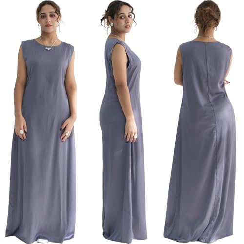 2PCS Muslim Abaya Dress for Women Smooth Satin Prayer Cardigan with Belt - color: Purple, size: X-Small-Small