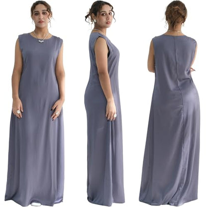 2PCS Muslim Abaya Dress for Women Smooth Satin Prayer Cardigan with Belt - color: Purple, size: X-Small-Small