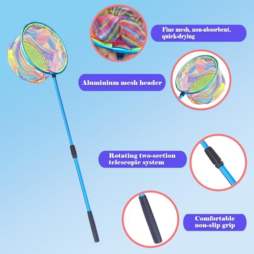 Fishing Net 2 Pack Retractable Lightweight Landing Net with Aluminum Rod Handle Fishing Nets for Youth Catch and Release Butterfly Nets - style: Black+blue+red