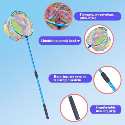 Fishing Net 2 Pack Retractable Lightweight Landing Net with Aluminum Rod Handle Fishing Nets for Youth Catch and Release Butterfly Nets - style: Black+blue+red