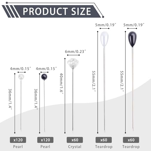 420pcs Boutonniere Corsage Pins 5 Styles Flower Black and White Pearl Pins
