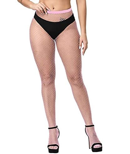 E-Laurels Womens High Waist Patterned Fishnet Tights Suspenders Pantyhose Thigh High Stockings Black - color: Pink M Hole