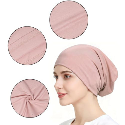 Sucrain 2PCS Under Scarf Hat Cap Islamic Muslim Hijab Headscarf Elastic Wide Headband Lightweight Hats Breathable Liner - color: Black+nude