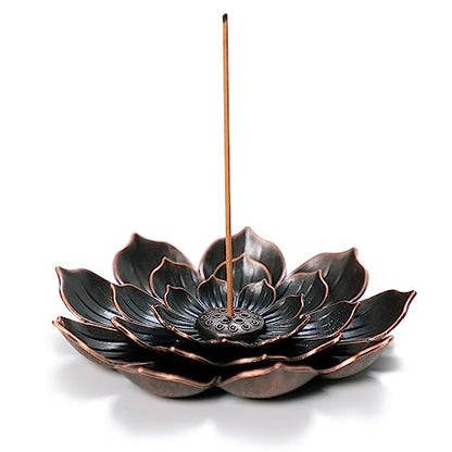 GARMOLY Large Incense Holder for Sticks Anti-Ash Spilling, Brass Lotus Incense Stick Holder and Detachable Ash Catcher - size: Large