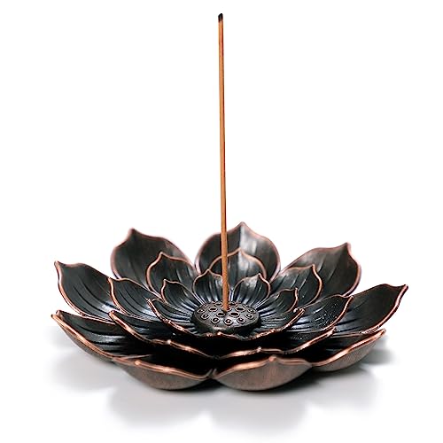GARMOLY Large Incense Holder for Sticks Anti-Ash Spilling, Brass Lotus Incense Stick Holder and Detachable Ash Catcher - size: Large