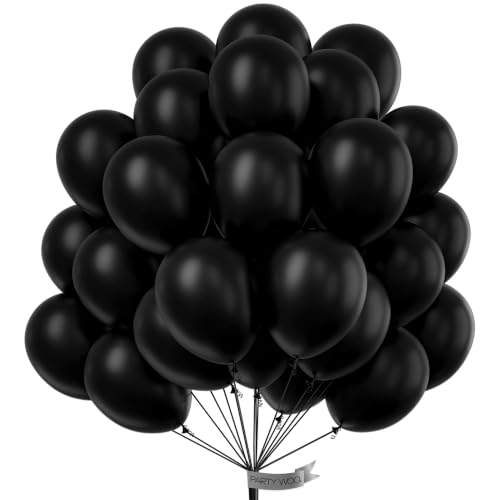PartyWoo Black Balloons 50 pcs 12 Inch Latex Helium Matte Black Balloons for Baby Shower Birthday Graduation Casino Race Car Anniversary Retirement Pirate Gaming Theme Party Decorations Black-Y18 - color: Black-y18