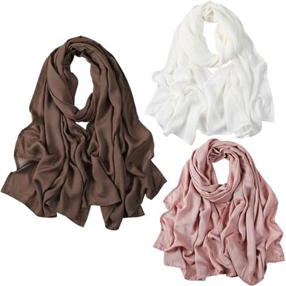 3PC Premium Modal Lightweight Hijab, Fashion Soft Head Scarf Shawl Wraps for Muslim Women Daily Wear - color: Series 2-off White/Light Mink/Mocha