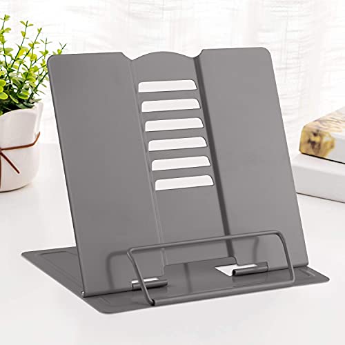 MSDADA Desk Book Stand Metal Reading Rest Book Holder Angle Adjustable Stand Document Holder Portable Sturdy Lightweight Bookstands-Textbooks Tablet Music Books Cook Recipe (Grey) - color: Grey