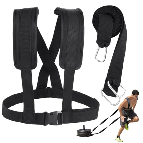 Sled Harness for Exercise, Resistance Training Rope Kit for Physical Football Running, Tire Pulling Fitness Workout Assistance Trainer, Adjustable Padded Shoulder Strap