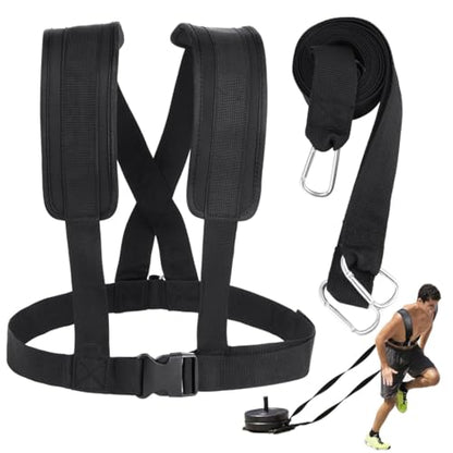 Sled Harness for Exercise, Resistance Training Rope Kit for Physical Football Running, Tire Pulling Fitness Workout Assistance Trainer, Adjustable Padded Shoulder Strap