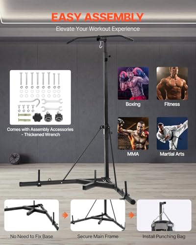 VEVOR Punching Bag Stand, Steel Heavy Duty Workout Training Equipment, Adjustable Height Boxing Punching Stand with Weighted Base, Holds Up to 140 lbs, Freestanding Sandbag Rack for Home Gym Fitness - style: 2-in-1 Punching Bag Stand with Pull-Up Bar