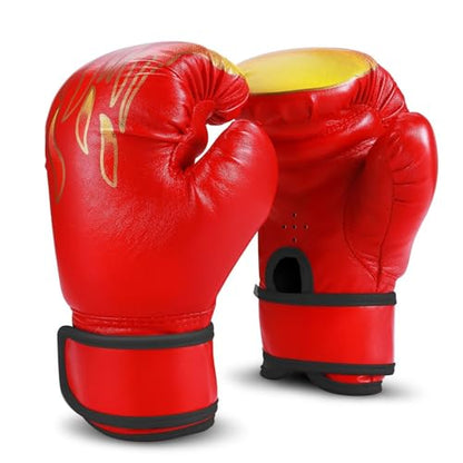 Flexzion Boxing Gloves for Kids 4oz – Training Punching Bag Mitts, Kid Boxing Gloves with Faux Leather & Wrap-Around Wrist Protection for Boys & Girls Ages 3-8 Years - color: Red Blaze