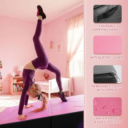 Kangaroo Hoppers Gymnastics Cheese Wedge Mat for Kids Ages 1-12 | 3 Sizes Folding Incline Mat with High-Density EPE Foam and Removable PVC Leather Cover, Home Gym Training Equipment - color: Black/Hot Pink, size: 34" x 24" x 13"