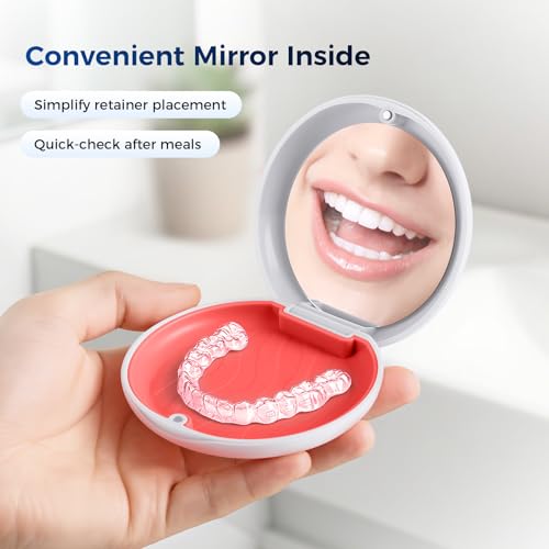 JMU Retainer Case, Slim Aligner Case with Mirror, Magnetic Closure Orthodontic Retainer Box, White - color: White