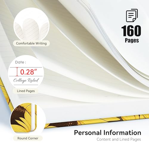 Lined Spiral Journal Notebook, A5 College Ruled Spiral Notebook for Women, Hardcover with Elegant Design for Work and Note-Taking, 5.5 * 8.25 inch, 160 Pages, Sunflower Cat - color: Sunflower