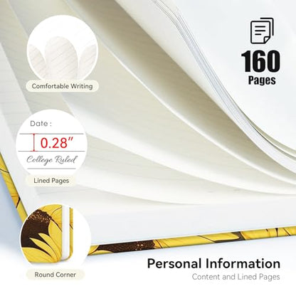 Lined Spiral Journal Notebook, A5 College Ruled Spiral Notebook for Women, Hardcover with Elegant Design for Work and Note-Taking, 5.5 * 8.25 inch, 160 Pages, Sunflower Cat - color: Sunflower