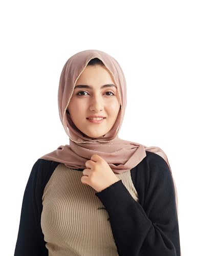 Hijab for Women Premium Chiffon Hijab Rhinestone Hijab Scraf for Women Muslim - color: Light Brown