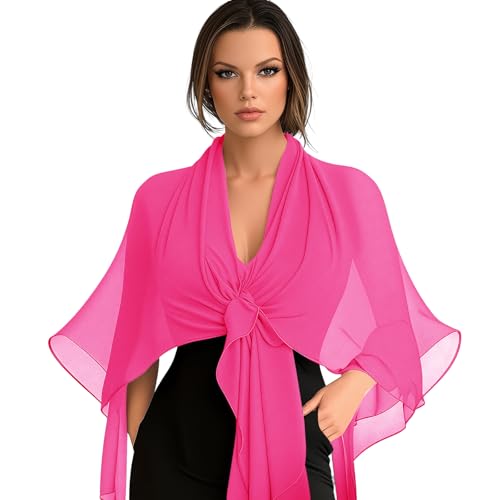 Chiffon Scarf,Soft Breathable Chiffon Shawls and Wraps,Silky Women's Hijab for Evening Dresses Wedding Bridal Scarves - color: Hot Pink, size: 67 x 28 inches