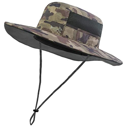 BASSDASH UPF 50+ Sun Fishing Hat Water Resistant with Detachable Neck Flap - color: Earth Camo - Big Head Size
