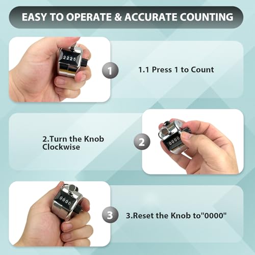 6 Pack Clicker Counter, Hand Tally Counters, 4 Digit Display Clicker | with Black Nylon Lanyard, Pitch Counter for Knitting, Coaching, Golf, Lap, Fishing, Umpire, Baseball, Row Sport - color: Silver Color