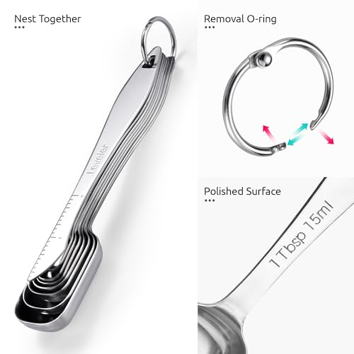 U-Taste 228.2℉ Heat Resistant Food Grade 1.5oz Angled Turkey Baster, and 18/8 Stainless Steel Square Measuring Spoons Set of 8 (Aqua Sky+Silver)