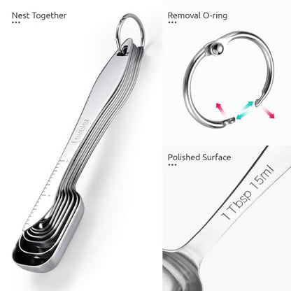 U-Taste 228.2℉ Heat Resistant Food Grade 1.5oz Angled Turkey Baster, and 18/8 Stainless Steel Square Measuring Spoons Set of 8 (Aqua Sky+Silver)
