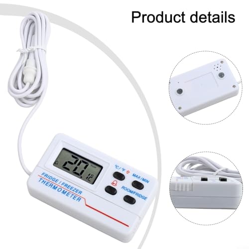 Digital Refrigerator Thermometer -50°C to 70°C with Large LCD Display, High Low Temperature Alarm for Cold Storage Aquarium Box Monitoring, White