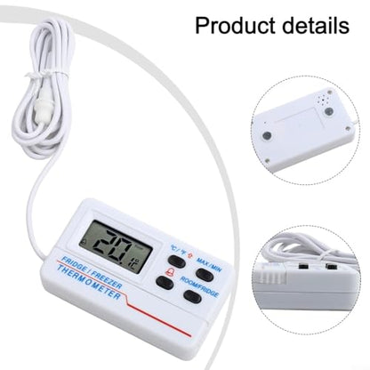 Digital Refrigerator Thermometer -50°C to 70°C with Large LCD Display, High Low Temperature Alarm for Cold Storage Aquarium Box Monitoring, White