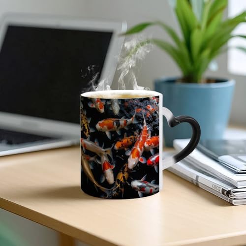 Japan Fancy Koi Carp Fishes Color Changing Cup for Men And Women,Coffee Mug with Large Handles,Tea Cup for Americano,Mocha,Milk,Latte