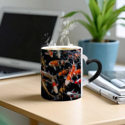 Japan Fancy Koi Carp Fishes Color Changing Cup for Men And Women,Coffee Mug with Large Handles,Tea Cup for Americano,Mocha,Milk,Latte