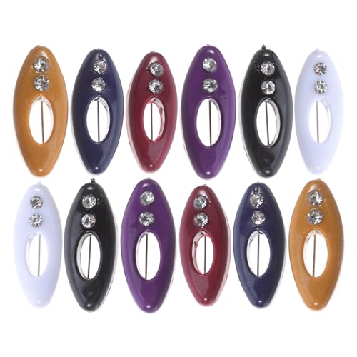 12pcs Plastic Hijab Pins with Rhinestone Brooches, Safety Scarf Clips and Sweater Clasps for Women, Multi-color Plastic Cover Scarf Holder Pins Suitable for Headscarves, Cardigans,