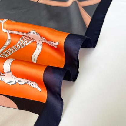 FONYVE Silk Feeling Scarf Medium Square Satin Head Scarf for Women 27.5 × 27.5 inches - color: 04 Orange & Purple Chain
