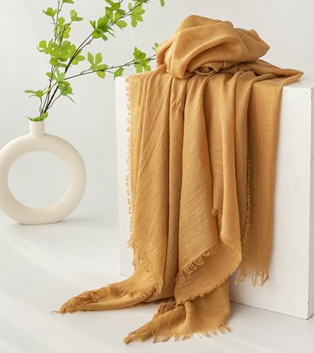 Women Summer Scarfs Large Long Lightweight Linen Beach Gauze Shawl Wrap 75”×40” - color: Apricot Yellow