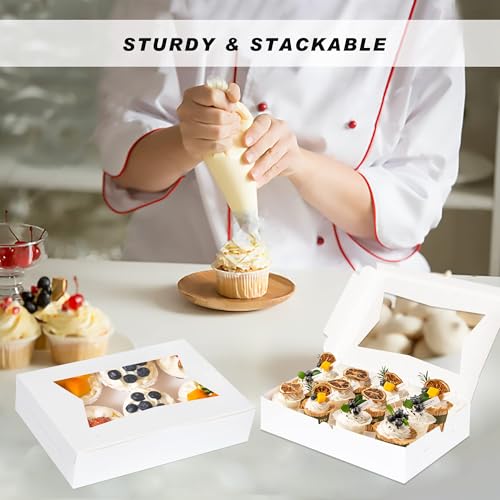 Yeplan 10-Pack Bakery Boxes with Window, 12x8x2.5 Inch Cookie Boxes, White Treat Boxes for Donuts, Muffins, Pies, Chocolates - Dessert Packaging for Baked Goods - color: 10 Packs-Bakery Boxes