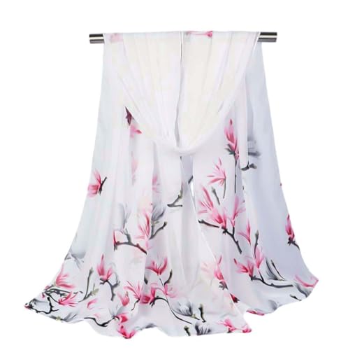 Xyueanlo Women's Chiffon Scarf Lightweight Scarves Fashion Elegant Floral Print Scarfs Shawls - color: Flower Grey White